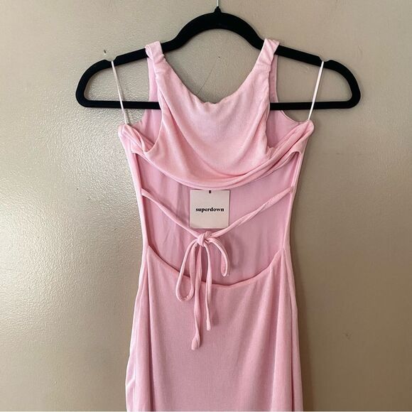 Superdown Marissa Midi Dress in Baby Pink stretch open back tie Revolve - Picture 9 of 11